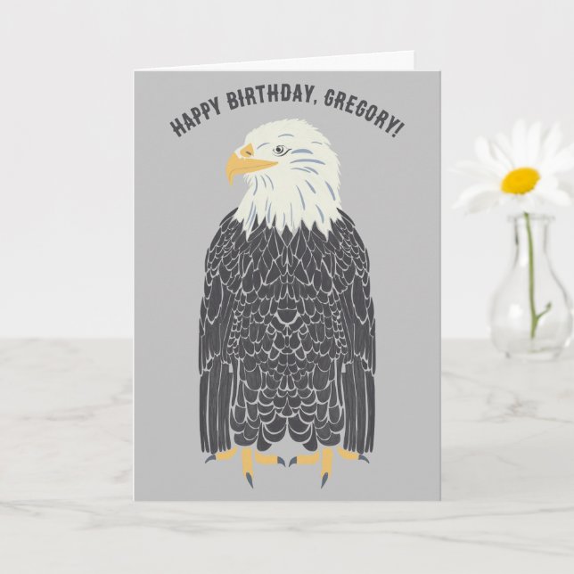 Standing Bald Eagle Illustration Personalized Card (Small Plant)