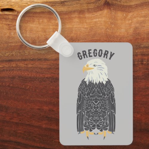 Standing Bald Eagle Illustration Personalized Keychain