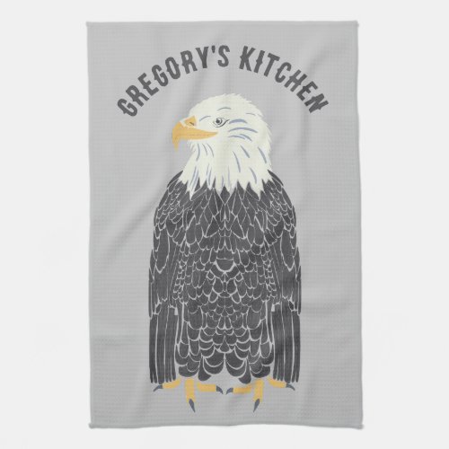 Standing Bald Eagle Illustration Personalized Kitchen Towel