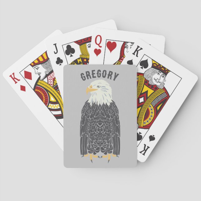 Standing Bald Eagle Illustration Personalized Poker Cards (Back)