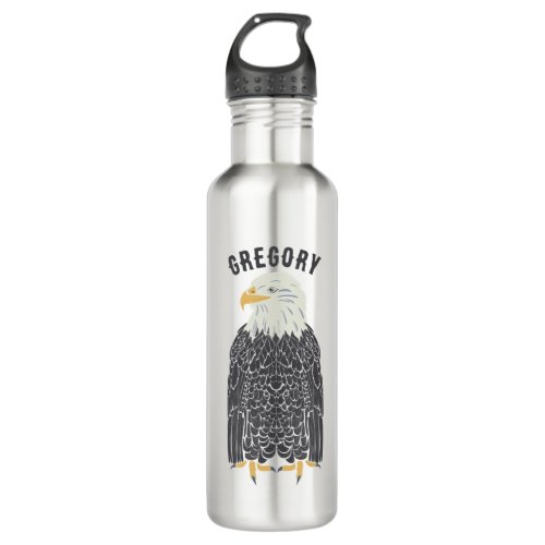 Standing Bald Eagle Illustration Personalized Stainless Steel Water Bottle