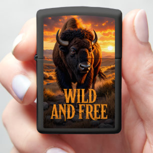 Standing Bison Wild Free Sunrise Zippo Lighter