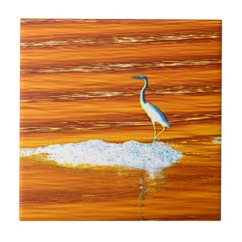 standing blue heron tile