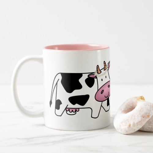 Standing Cow with Daisies Two_Tone Coffee Mug