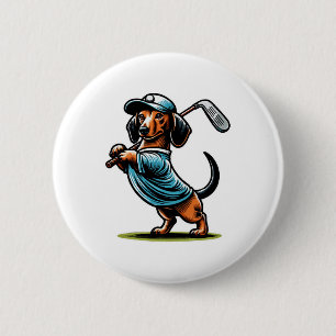 Standing Dachshund Wiener Dog Swinging Golf Club Button