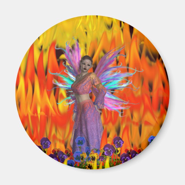 Standing Fairy in a field of flames with flowers Magnet (Front)