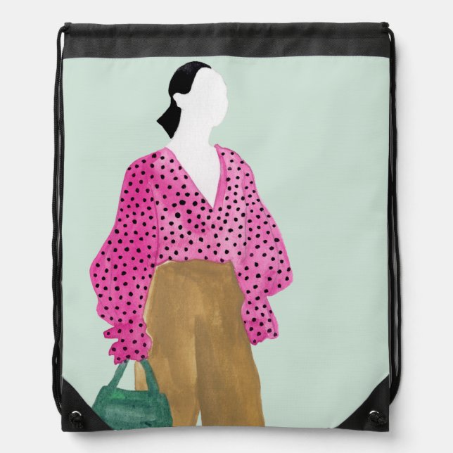 Standing Fashion Figure - Polka Dot Top Drawstring Bag (Front)