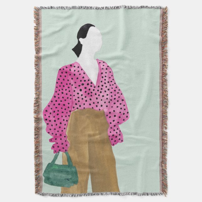 Standing Fashion Figure - Polka Dot Top Throw Blanket (Front Vertical)