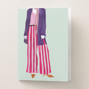 Standing Fashion Figure - Striped Pants Pocket Folder