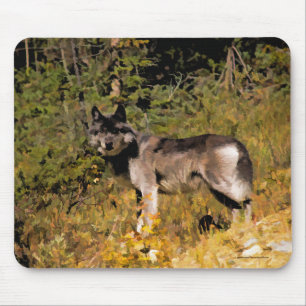 Standing Grey Wolf & Forest Wildlife Photo Art Mouse Pad