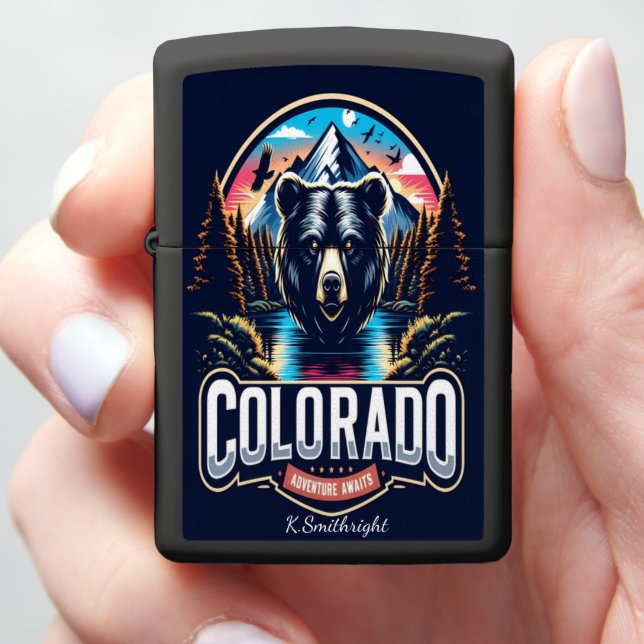 Standing Grizzly Colorado Adventure Zippo Lighter (In Hand)