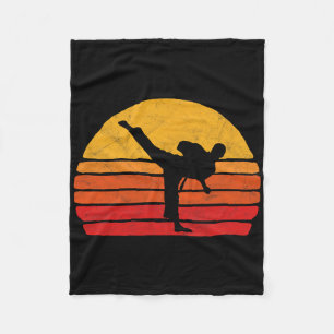 Standing Karate Kick 80's Sun Style Graphic Fleece Blanket
