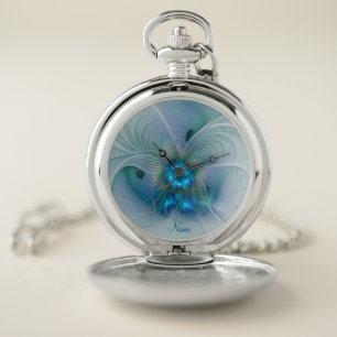 Standing Ovations Abstract Blue Fractal Art Name Pocket Watch