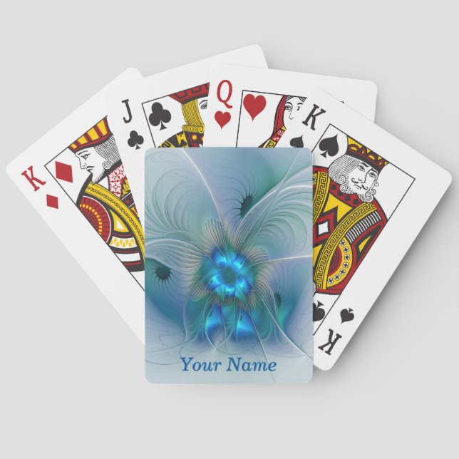 Standing Ovations Abstract Blue Fractal Art Name Poker Cards (Back)