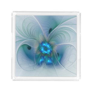 Standing Ovations, Abstract Blue Turquoise Fractal Acrylic Tray