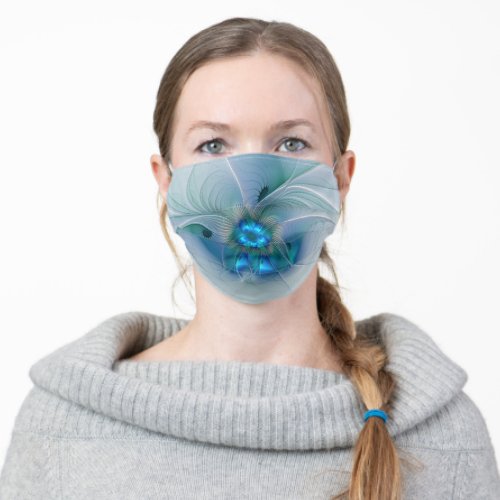 Standing Ovations Abstract Blue Turquoise Fractal Adult Cloth Face Mask
