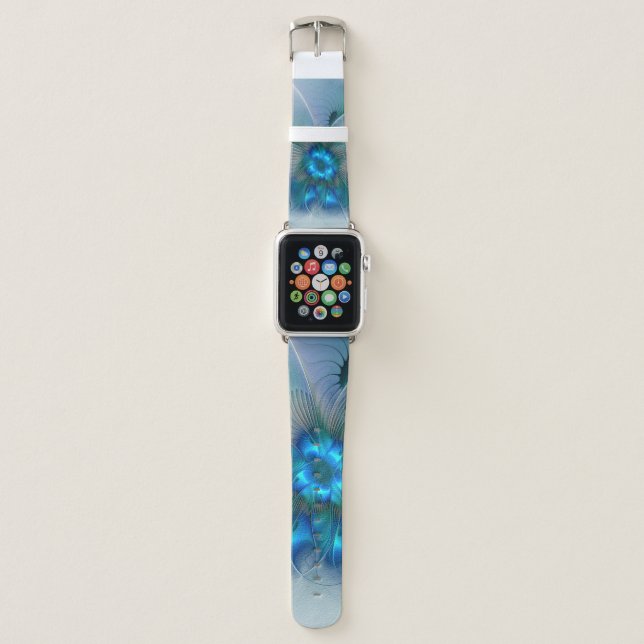 Standing Ovations, Abstract Blue Turquoise Fractal Apple Watch Band (Front)