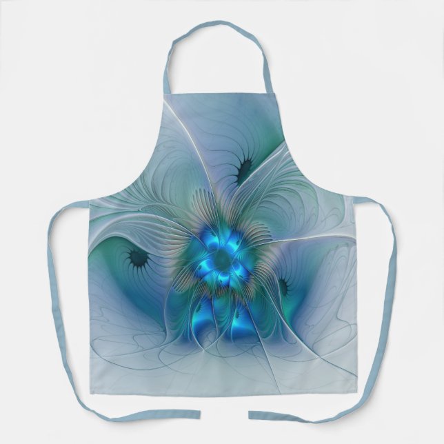 Standing Ovations, Abstract Blue Turquoise Fractal Apron (Front)