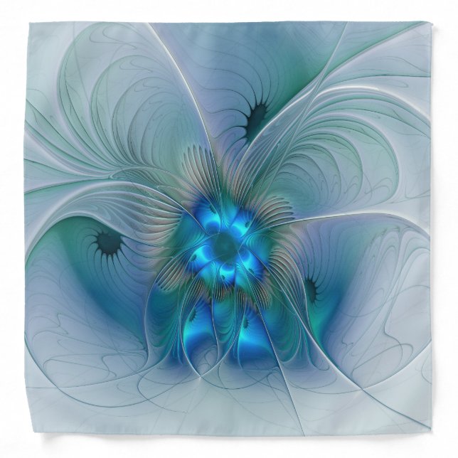Standing Ovations, Abstract Blue Turquoise Fractal Bandana (Front)