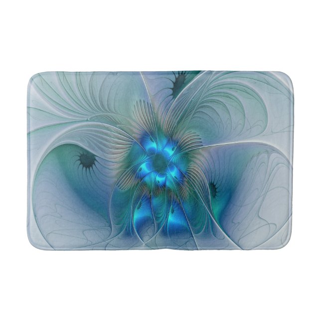 Standing Ovations, Abstract Blue Turquoise Fractal Bath Mat (Front)