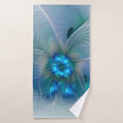 Standing Ovations Abstract Blue Turquoise Fractal Bath Towel