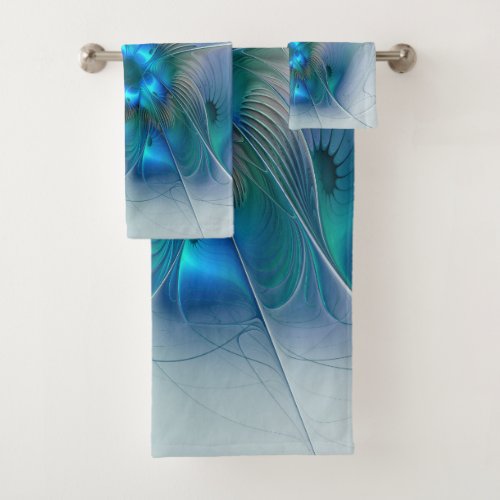 Standing Ovations Abstract Blue Turquoise Fractal Bath Towel Set