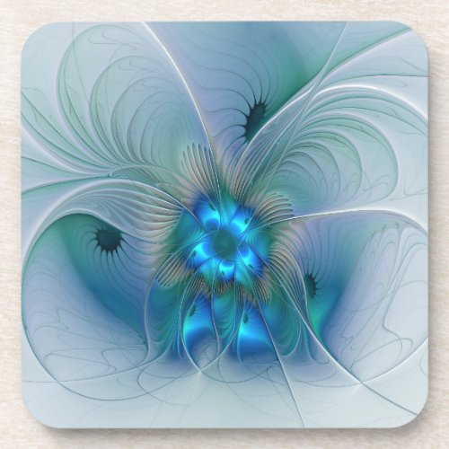 Standing Ovations Abstract Blue Turquoise Fractal Beverage Coaster