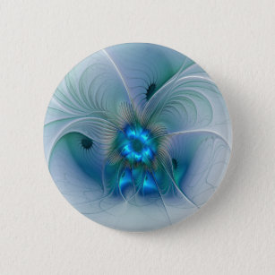 Standing Ovations, Abstract Blue Turquoise Fractal Button