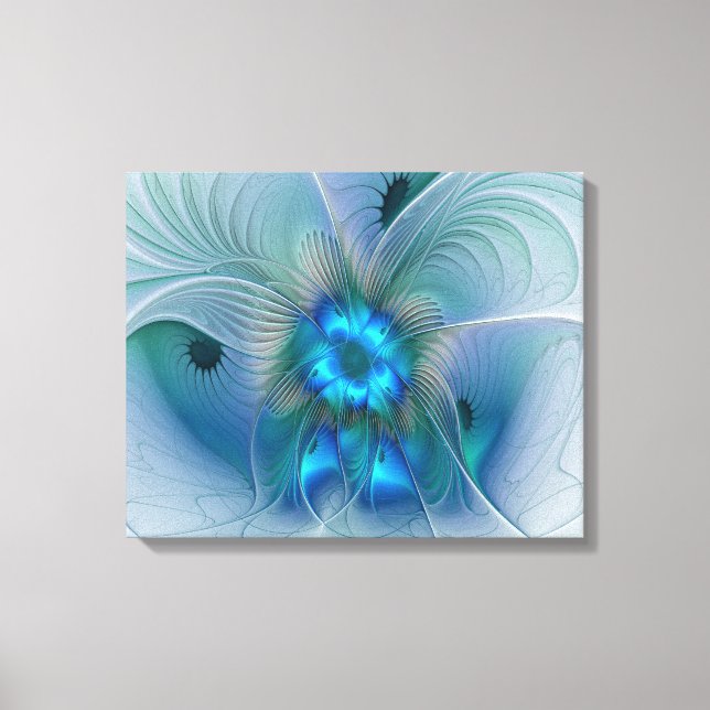 Standing Ovations, Abstract Blue Turquoise Fractal Canvas Print (Front)