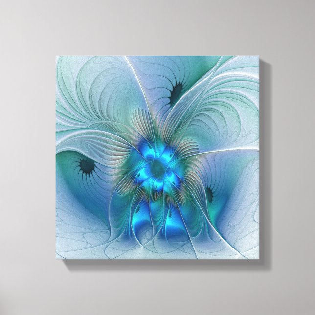 Standing Ovations, Abstract Blue Turquoise Fractal Canvas Print (Front)