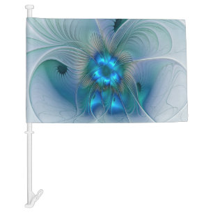 Standing Ovations, Abstract Blue Turquoise Fractal Car Flag
