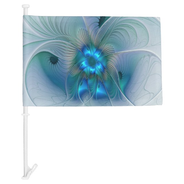 Standing Ovations, Abstract Blue Turquoise Fractal Car Flag (Front)