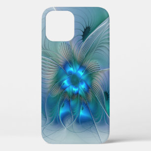 Standing Ovations, Abstract Blue Turquoise Fractal iPhone 12 Case