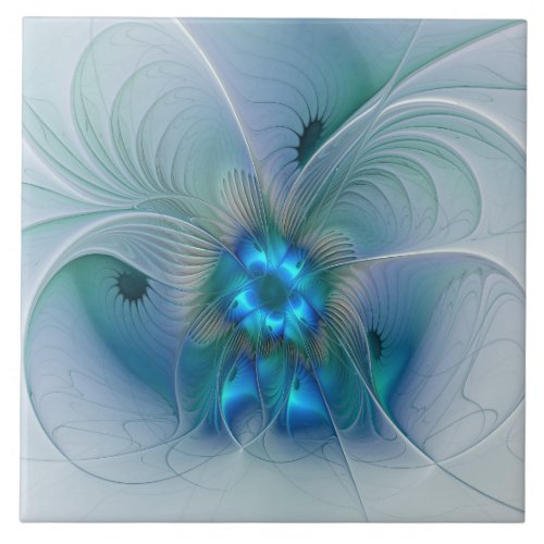 Standing Ovations Abstract Blue Turquoise Fractal Ceramic Tile