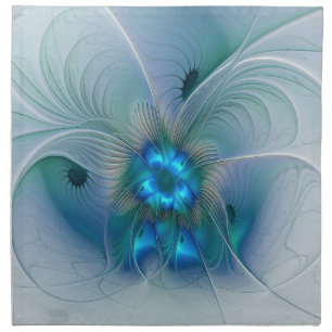 Standing Ovations, Abstract Blue Turquoise Fractal Cloth Napkin