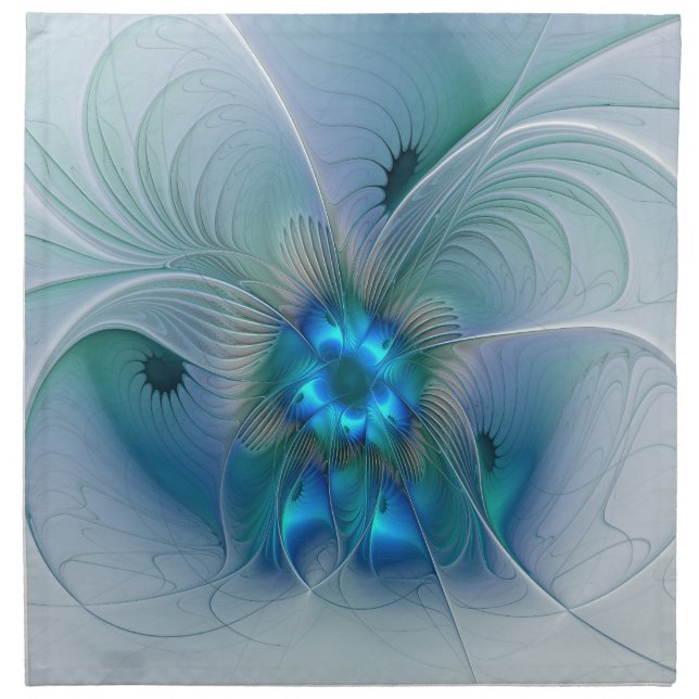 Standing Ovations, Abstract Blue Turquoise Fractal Cloth Napkin (Front)