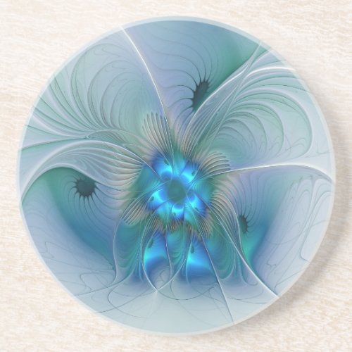 Standing Ovations Abstract Blue Turquoise Fractal Coaster