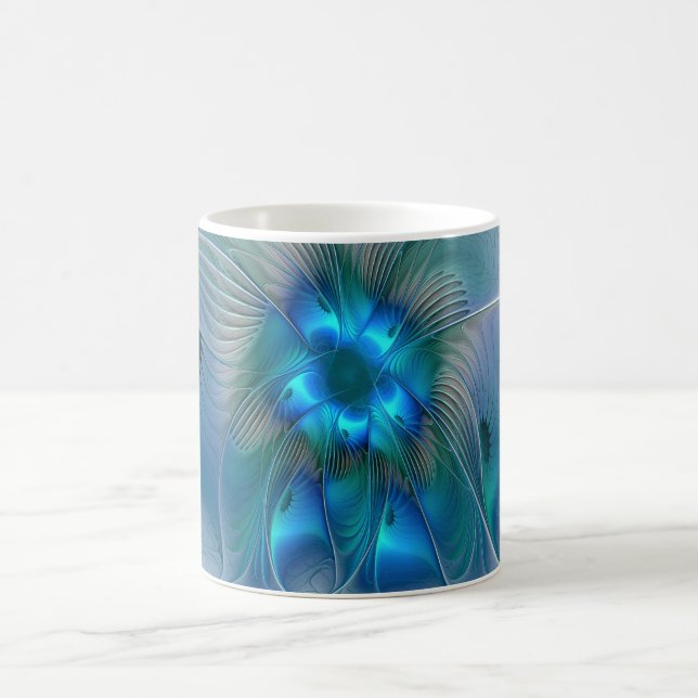 Standing Ovations, Abstract Blue Turquoise Fractal Coffee Mug (Center)