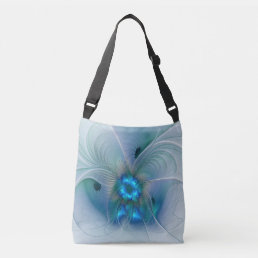 Standing Ovations, Abstract Blue Turquoise Fractal Crossbody Bag