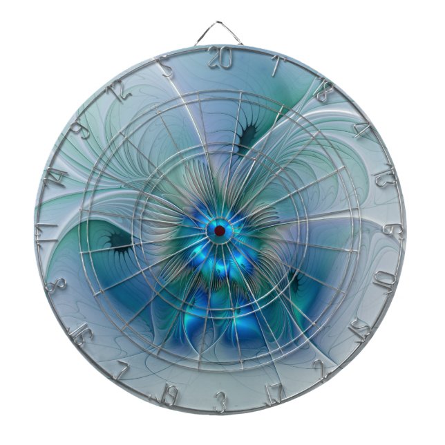 Standing Ovations, Abstract Blue Turquoise Fractal Dart Board (Front)