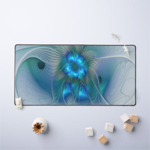 Standing Ovations, Abstract Blue Turquoise Fractal Desk Mat