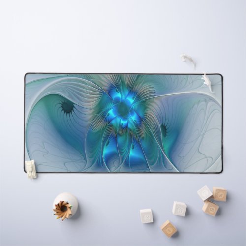 Standing Ovations Abstract Blue Turquoise Fractal Desk Mat