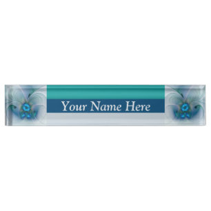 Standing Ovations, Abstract Blue Turquoise Fractal Desk Name Plate