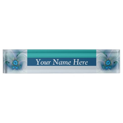 Standing Ovations Abstract Blue Turquoise Fractal Desk Name Plate