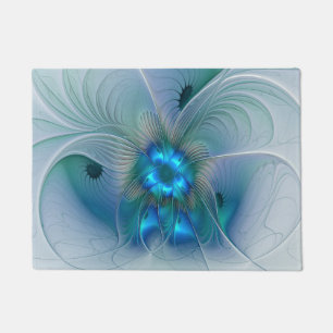 Standing Ovations, Abstract Blue Turquoise Fractal Doormat