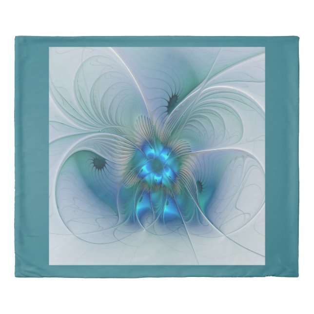Standing Ovations, Abstract Blue Turquoise Fractal Duvet Cover (Front)