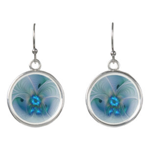 Standing Ovations, Abstract Blue Turquoise Fractal Earrings