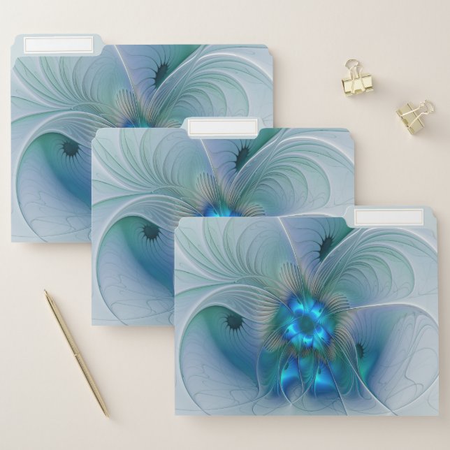 Standing Ovations, Abstract Blue Turquoise Fractal File Folder (Set)