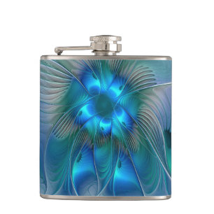 Standing Ovations, Abstract Blue Turquoise Fractal Flask