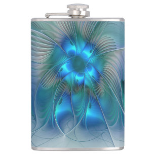 Standing Ovations, Abstract Blue Turquoise Fractal Flask